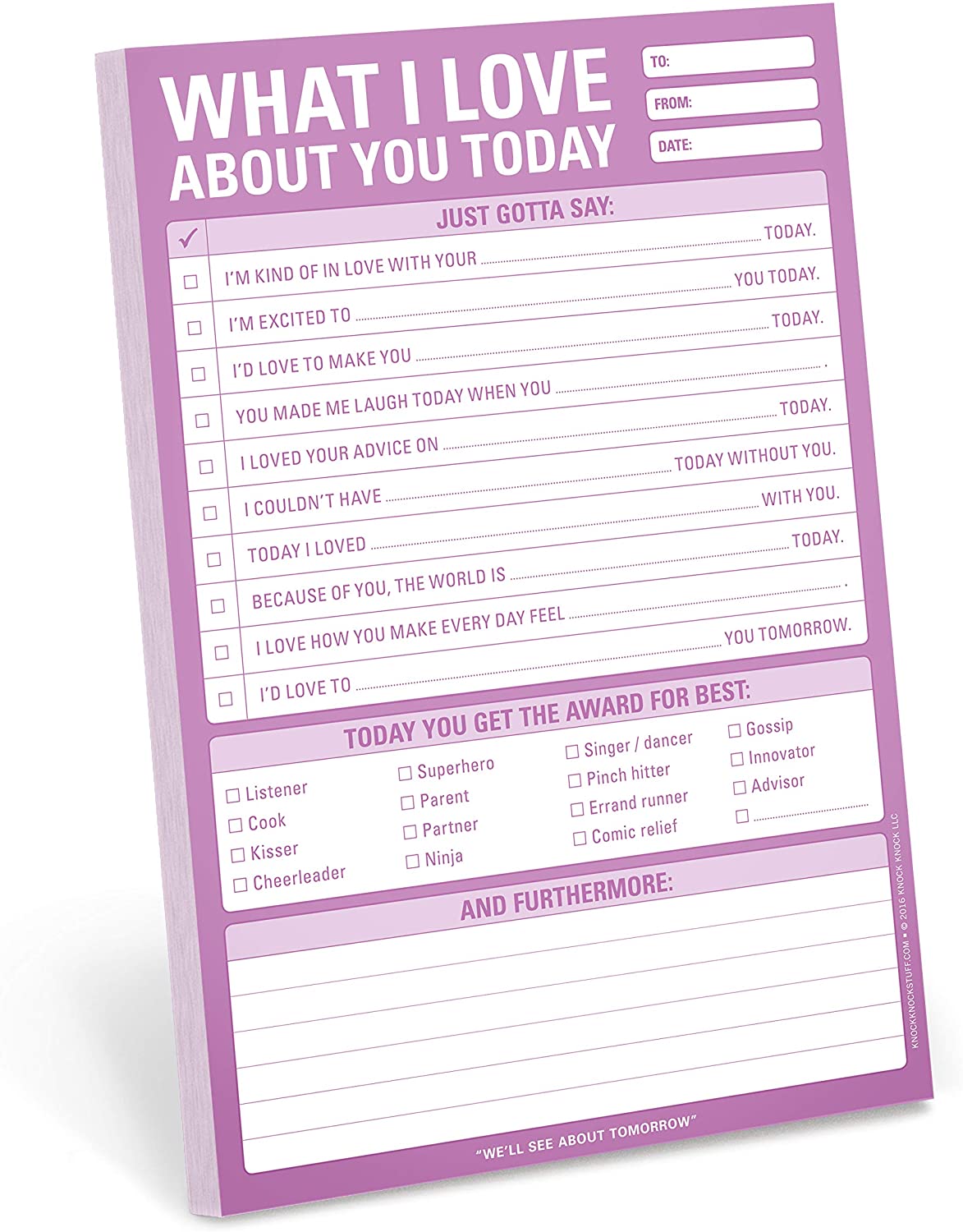 Knock Knock What I Love About You Checklist Note Pad